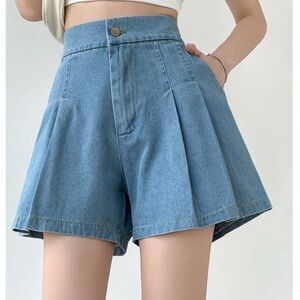 High Waist Elastic Blue Denim Shorts